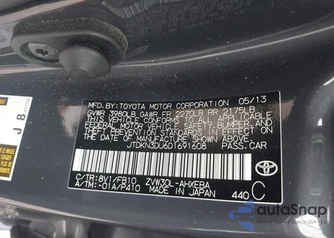2013 Toyota Prius Three z USA, uszkodzony, nr VIN JTDKN3DU6D1691608